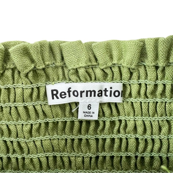Reformation Vera Linen 2 Piece Set - Green Smocked Top & Matching Cropped Pants - Picture 5 of 12